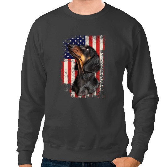 Wieners vintages American Flag Patriotic 4th Of July Dachshund Doxie Sweatshirts
