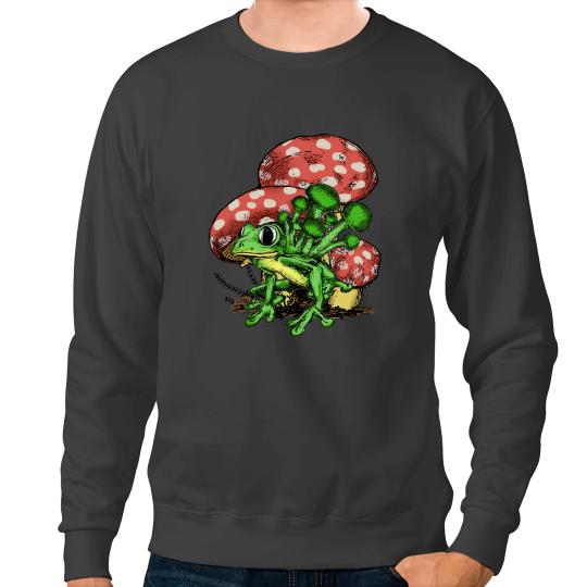 Frog Gift psychedelics Hippie Frog Toad Mushrooms Forest Nature Fungi Sweatshirts