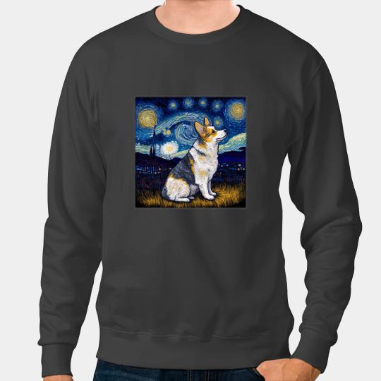 Welsh Corgi Surrealism Starry Night Cardigan Welsh Corgi Dog 69 Corgis Sweatshirts