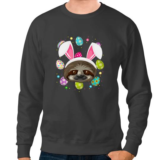 Sloth Gift Funny Easter Egg Lover Bunny Ear Sloth Face Easter Sunday Sweatshirts