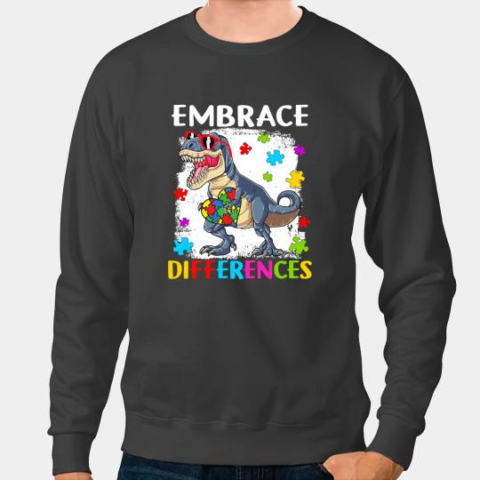 Dinosaur Dino Autistic Puzzle Piece Autism Bleached Dinosaur Embrace Differences Sweatshirts
