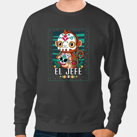 Monkey Lover El Jefe Dia De Los Muertos Monkey Sweatshirts
