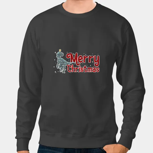Dinosaur Dino Merry Christmas Velociraptor Dinosaur xmass Tree Sweatshirts