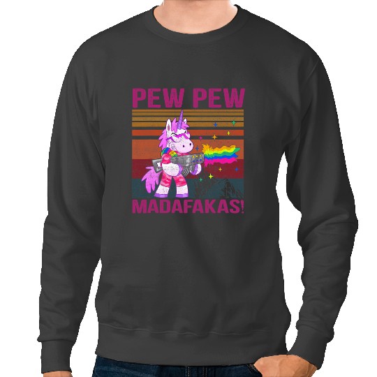 Unicorns Pew Pew Madafakas vintages crazys Cat Funny Graphic Sweatshirts