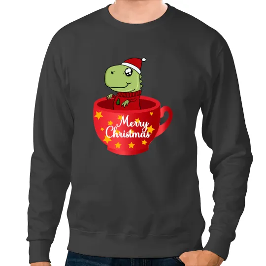 Dinosaur Dino Merry Christmas Cute TRex Cup Christmas Tyrannosaurus Dino Sweatshirts