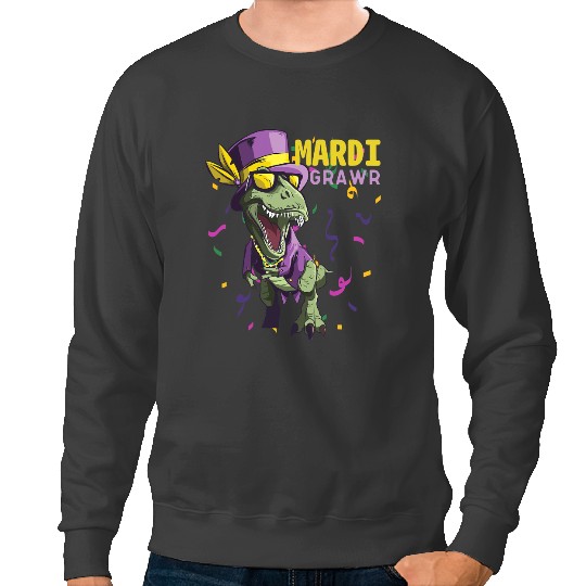 Dinosaur Dino Mardi Grawr T Rex Dinosaur Mardi Gras for Men Kids Boy 2 Sweatshirts