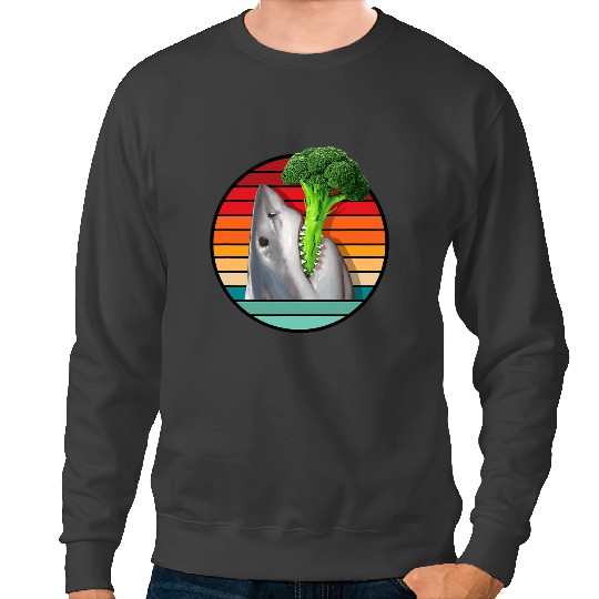 Ocean Shark Eating Broccoli in vintages Sunset Sweatshirts