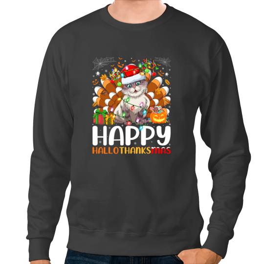 Cat Paws Lover Halloween Christmas Happy Hallothanksmas 100 Sweatshirts