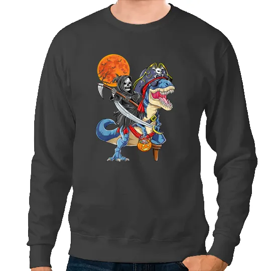 Dinosaur Dino Christian Death God Riding Dinosaur Pumpkin Halloween Sweatshirts