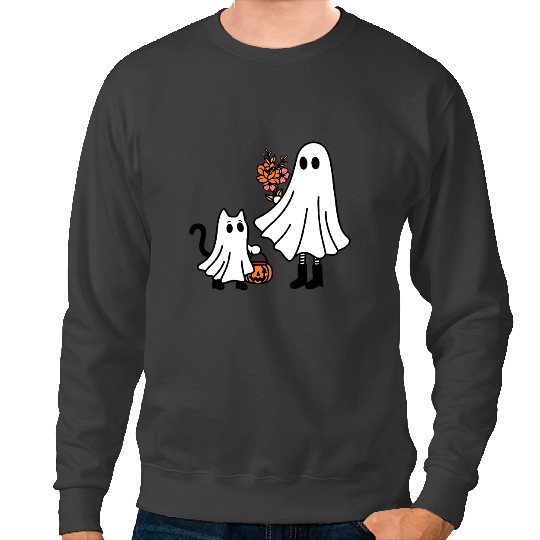 black cats Paws ghosts Halloween Cat Pumpkin Trick And Trick Cute 224 Sweatshirts