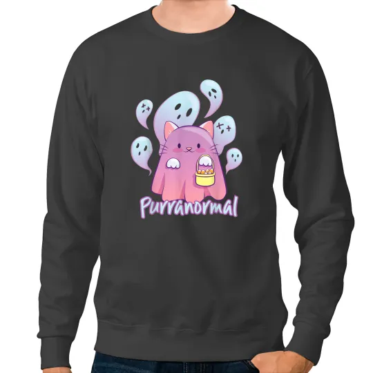 Cat Paws Purranormal Funny Cat Pun Kawaii Kitty ghosts Halloween 7 Sweatshirts