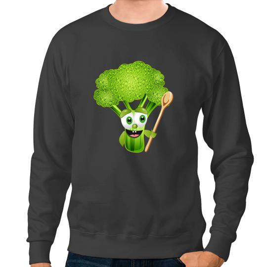 Funny comic broccoli roses with cooking spoon Sweatshirts