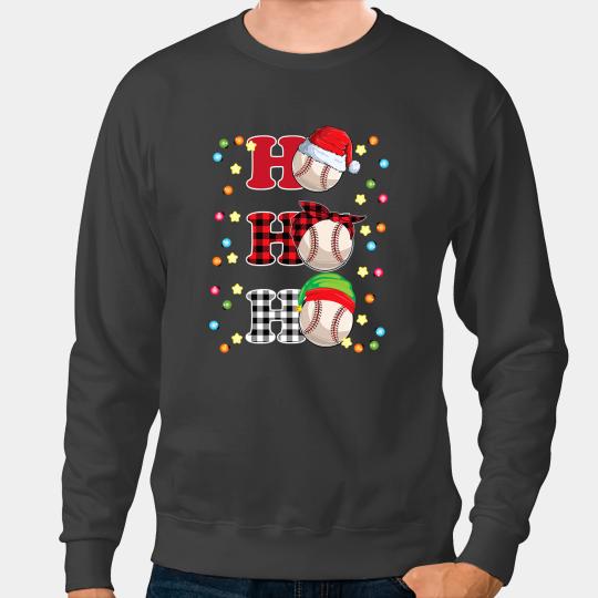 Baseball Gift Ho Ho Ho Santa Red Plaid Christmas Lights Pajama Baseball 122 Sweatshirts