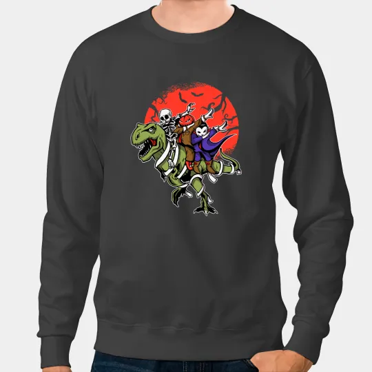 Dinosaur Dino Dino Skull Dabbings Skeletons Jack OLantern Vampire TRex Halloween Sweatshirts