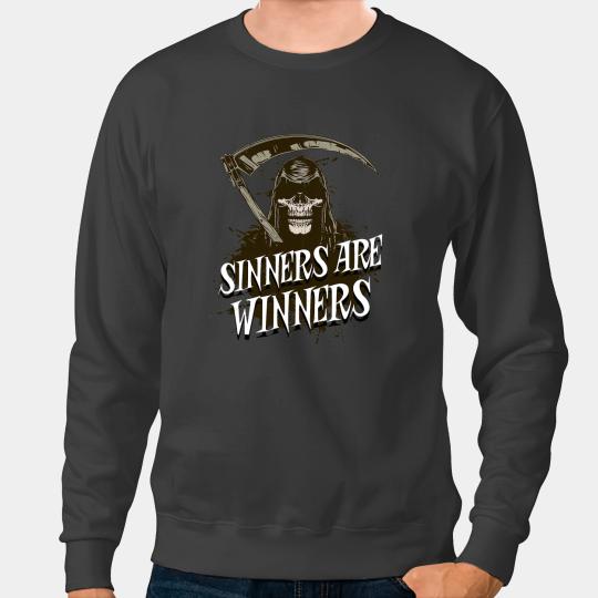 Funny Grim Reaper Death Sinners Are Winners Skeletons Grunge Sweatshirts
