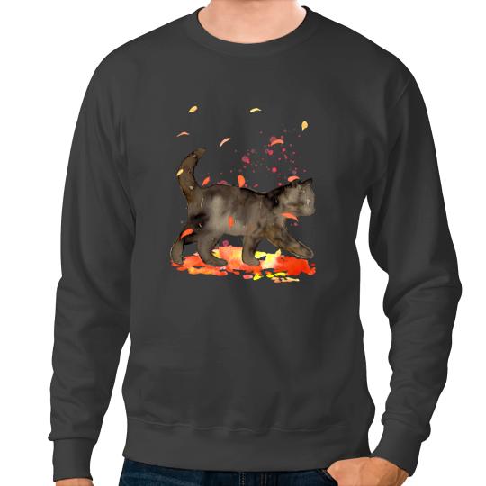 black cats Paws Fall Watercolor black cats Halloween Cat Lover 217 Sweatshirts