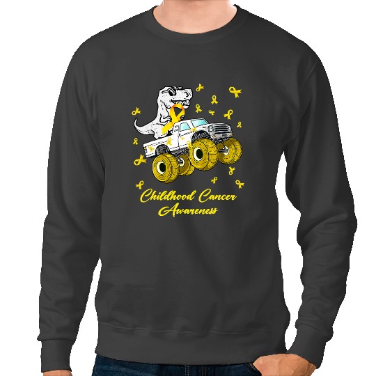 Dinosaur Dino Childhood Cancer Awareness Dinosaur Monster Truck Boys Kids 387 Sweatshirts