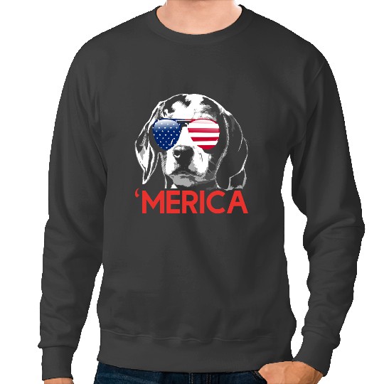 Beagle Merica Beagle American Flag 4th of July 164 Dog Lover Sweatshirts