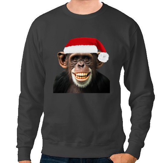 Happy Chimpanzee Holiday Primate Santa Hat Funny Monkey Sweatshirts
