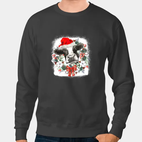 Cattle Cow Christmas Highland Cow xmass Light Santa Hat 442 Sweatshirts