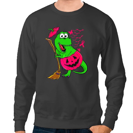 Dinosaur Dino Breast Cancer Womens Pink Ribbon Breast Cancer Pumpkin Halloween Dinosaur Lover Sweatshirts