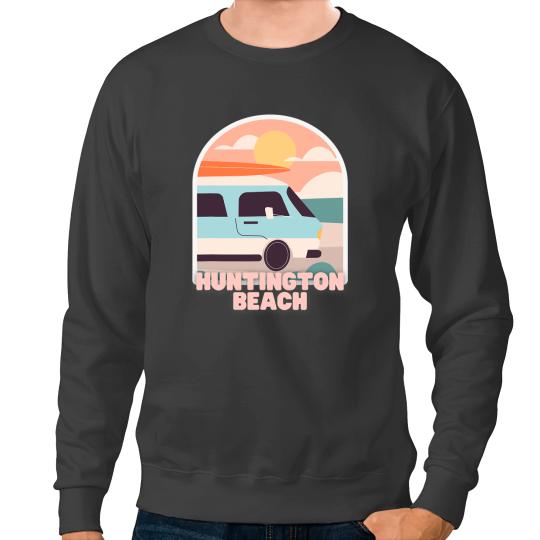 Surf Life Huntington Beach Retro Pastel Colors Sun Surfing Van Sweatshirts