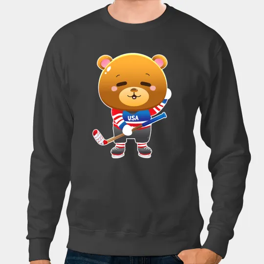 Hockey Gift Funny Bear Polo Teddy Bears Hockey Gifts for Boys Men Mom Cute Bears Sweatshirts