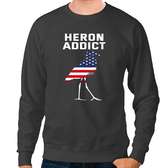 American Birding Heron Addict Usa Flag Blue Heron Sweatshirts
