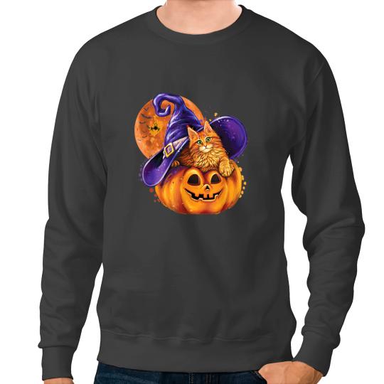 Cat Paws Witch Hat Pumpkin Love Cat Halloween Lover Happy Halloween 35 Sweatshirts