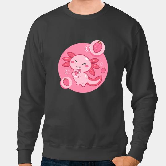 Axolotls Animals Kawaii Axolotls Strawberry Milk Shake Carton Japanese Anime 235Axo Sweatshirts