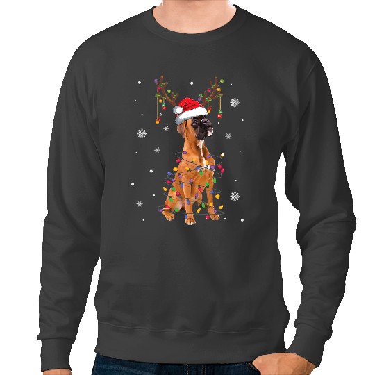 Boxer Christmas Light Reindeer For Dog Lover 232 Boxers Dog Sweatshirts