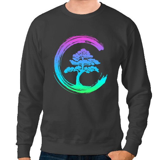 Bonsai Tree Enso Circle Calligraphy Art for Meditation Sweatshirts