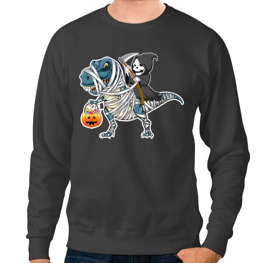 Dinosaur Dino Grim Reaper Riding Dinosaur T rex Funny Halloween Costume 8 Sweatshirts
