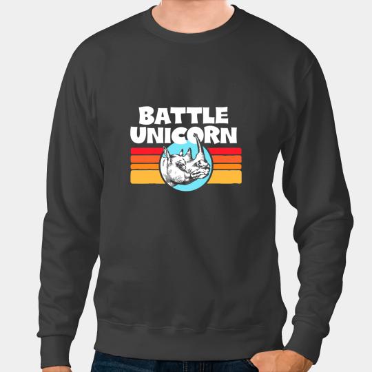 Rhino Gift Battle Unicorns Funny Retro 80s Rainbow Rhino Rhinoceros 2 Sweatshirts