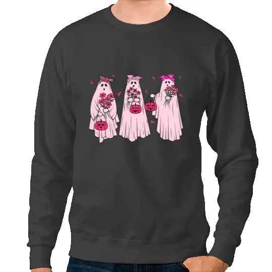 BC Pink Ribbon Breast Cancer Awareness ghosts Women Halloween 1 Cancer Sweatshirts