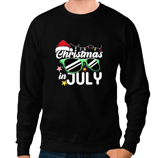 Christmas In July Santa Hat Sunglasses Beach Summer Vacation Sweatshirts