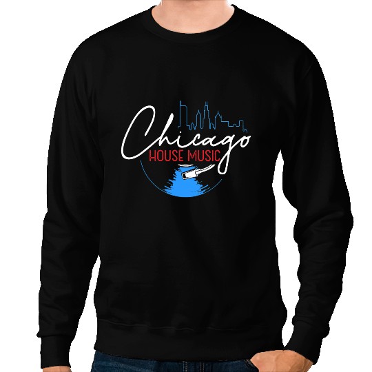 Chicago House Music Vinyl Dj Raver Flag Skyline Apparel Sweatshirts
