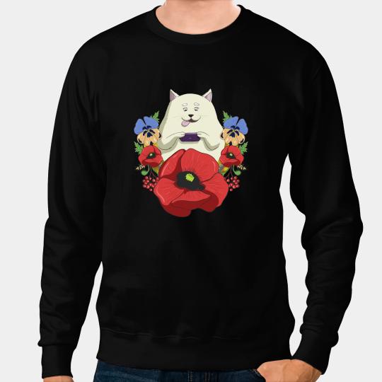 Cat Paws Floral Cat Tee Kawaii Red Poppies Cat Lover Blogger Sweatshirts