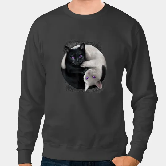 black cats Paws and White Cat Yin and Yang Halloween for Men Women 73 Sweatshirts
