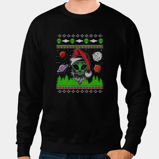 Knitting Yarn Alien UFO ET Paranormal Ugly Christmas Sweater Pattern Sweatshirts