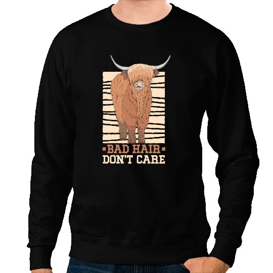 Cattle Cow Womens Bad Hair Dont Care Scottish Highland Cow 115 Sweatshirts