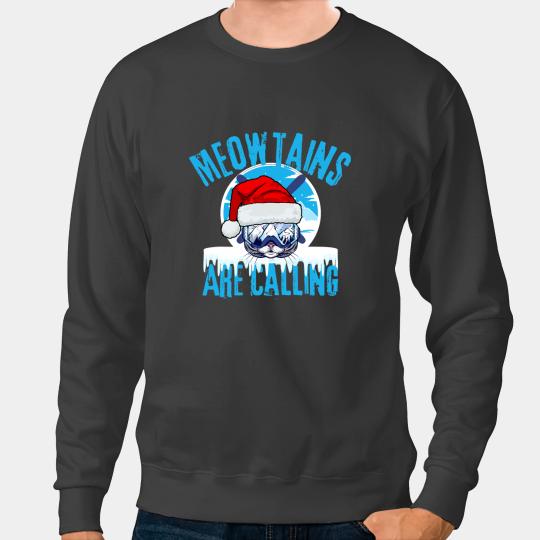Cat Paws Skiing Ski Meowtains Are Calling Funny Ski Cat Santa Christmas Skiing Sweatshirts
