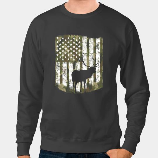 Deers Camo US Flag Deer Elk Camoflage Hunting Hunter Dad Gift Sweatshirts