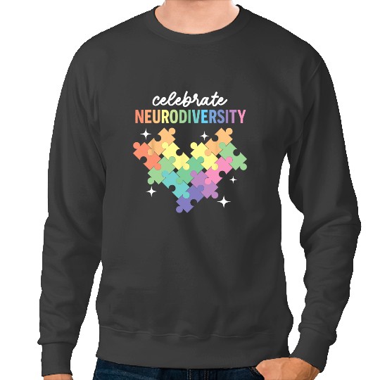 Autistic Celebrate Neurodiversity Puzzle Piece Pastel Retro Autism Sweatshirts