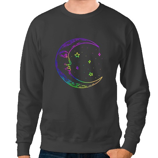 Astronomy Lover Crescent Moon Star Colorful Astronomy Lunar Aesthetic Sweatshirts