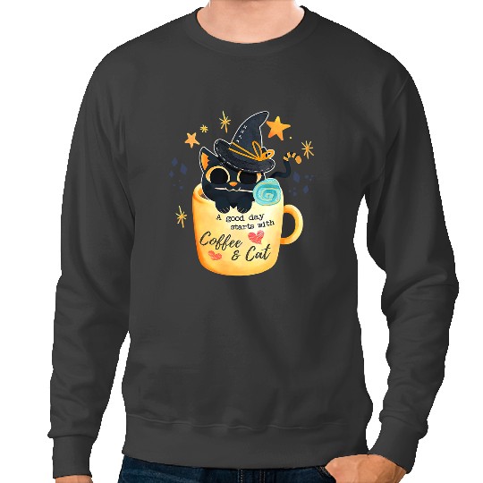black cats Paws A Good Day Starts With Coffee And Cat Witch Mug Halloween 154 Sweatshirts