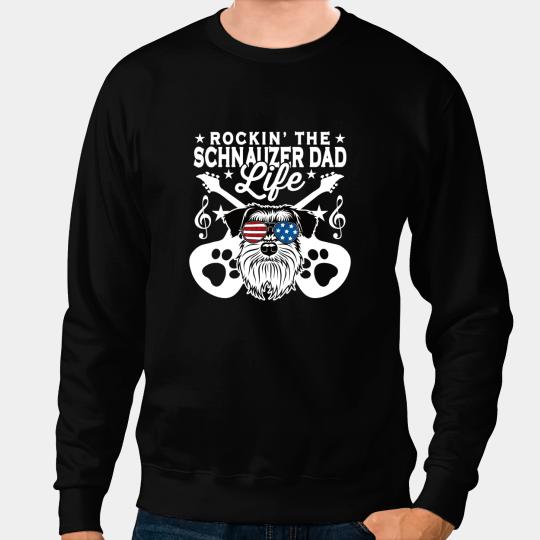 Guitar Lover Mens Rockin The Schnauzer Dad Life Dog Lover Guitar Musician Sweatshirts