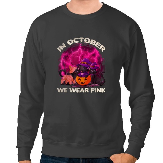 black cats Paws BC In October We Wear Pink Cat Pumpkin Breast Cancer Halloween 30 Sweatshirts