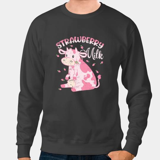 Cattle Cow Strawberry Cow Kawaii Pink Cow Milky Drink Lover 477 Sweatshirts