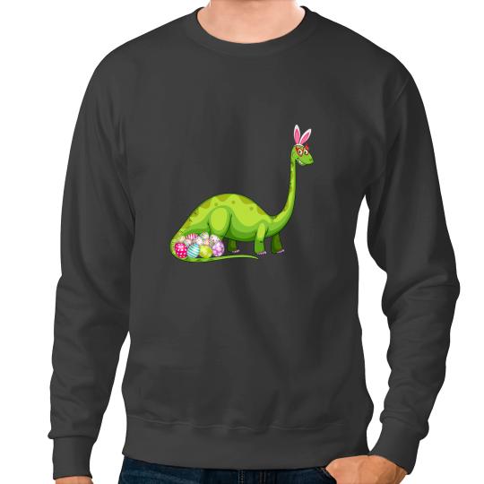 Dinosaur Dino Brontosaurus Bunny Ears Egg Easter Day Dinosaur Dino Sweatshirts